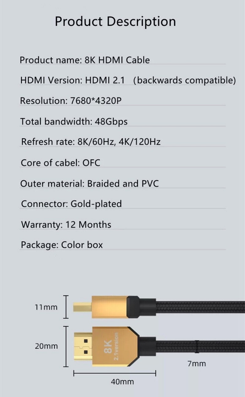 VH503 Cáp HDMI 2.1 8K60Hz Veggieg, đầu nối mạ vàng, 1.5M